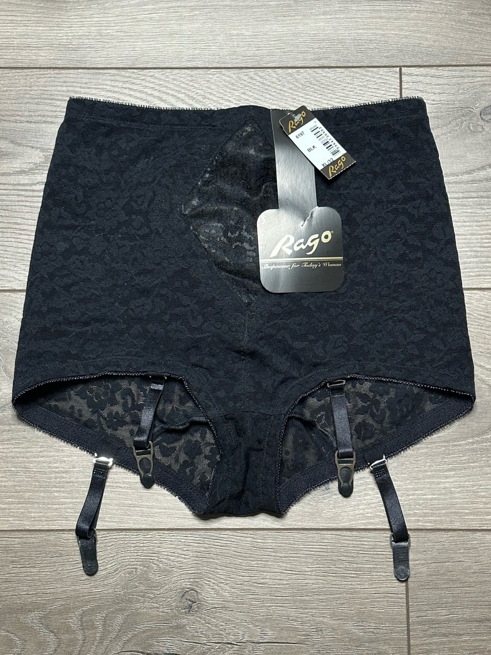Rago High Waist Shaping Panty Girdle With Garter Straps Black Floral Lace XL